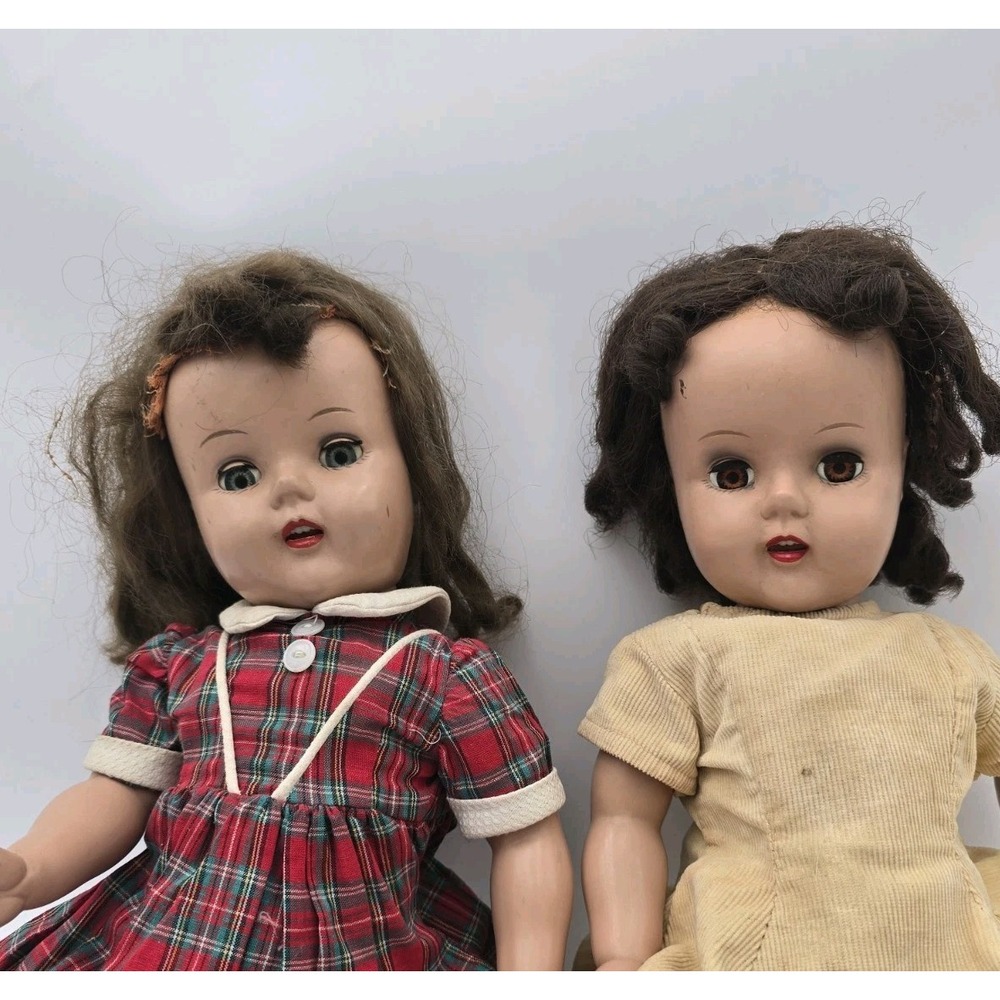 2 Vintage Hard Plastic Dolls TLC Or Creepy Halloween Decor Raving Beauty AS-IS